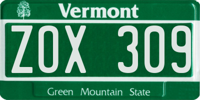 VT license plate ZOX309