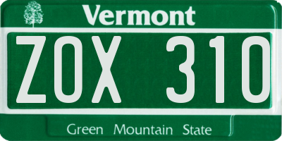 VT license plate ZOX310