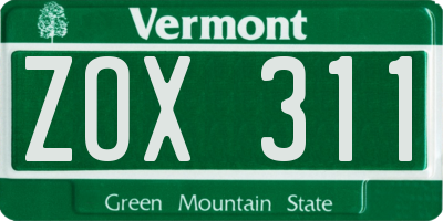 VT license plate ZOX311