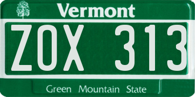VT license plate ZOX313