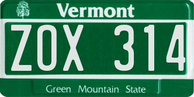 VT license plate ZOX314