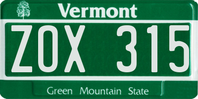 VT license plate ZOX315