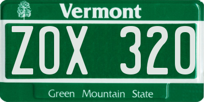 VT license plate ZOX320
