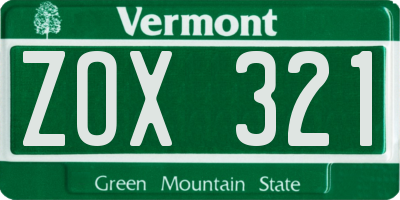 VT license plate ZOX321