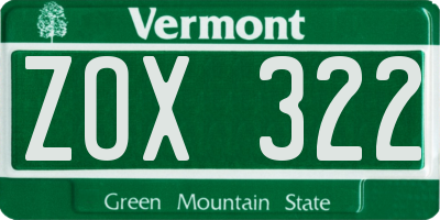 VT license plate ZOX322