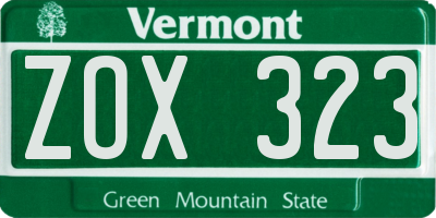 VT license plate ZOX323