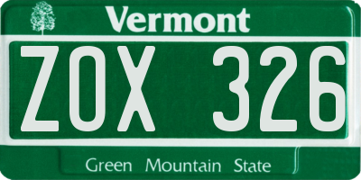 VT license plate ZOX326