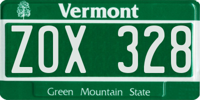 VT license plate ZOX328