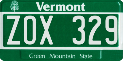 VT license plate ZOX329
