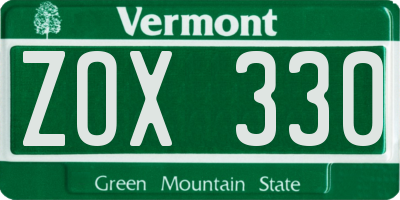 VT license plate ZOX330