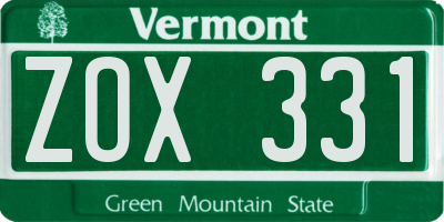 VT license plate ZOX331