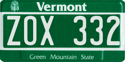 VT license plate ZOX332