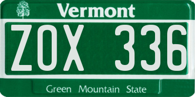 VT license plate ZOX336