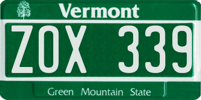 VT license plate ZOX339