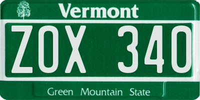 VT license plate ZOX340