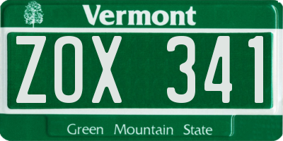 VT license plate ZOX341