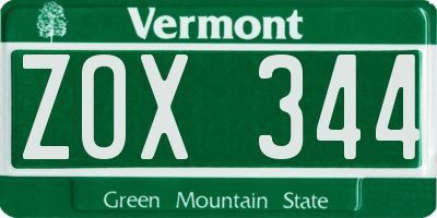 VT license plate ZOX344