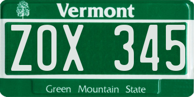 VT license plate ZOX345