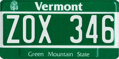 VT license plate ZOX346