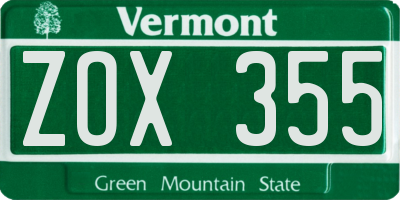 VT license plate ZOX355