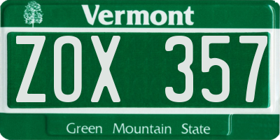 VT license plate ZOX357