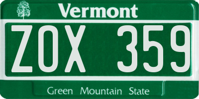 VT license plate ZOX359