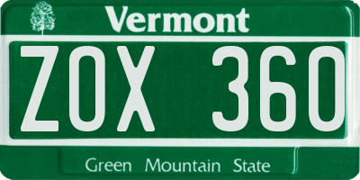VT license plate ZOX360