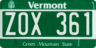 VT license plate ZOX361