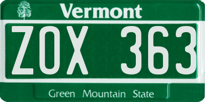 VT license plate ZOX363