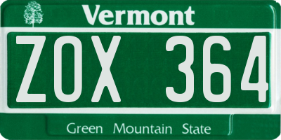 VT license plate ZOX364