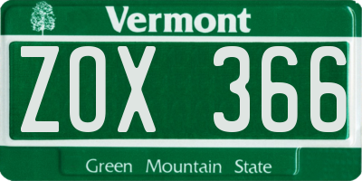 VT license plate ZOX366