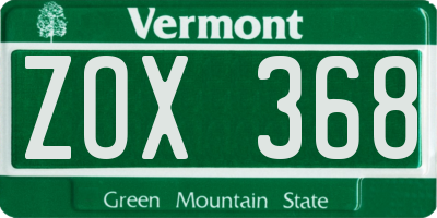 VT license plate ZOX368