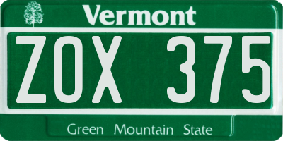 VT license plate ZOX375