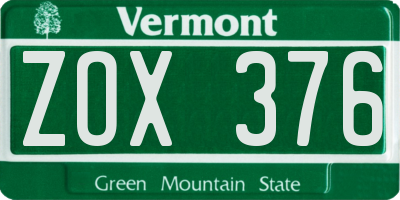 VT license plate ZOX376