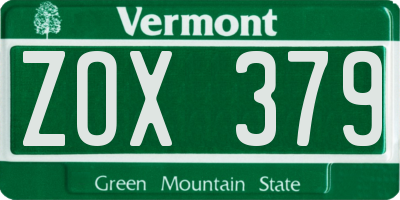 VT license plate ZOX379