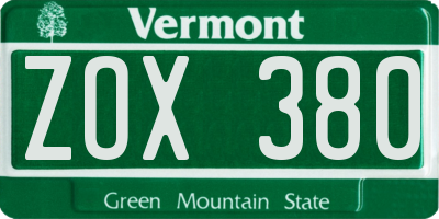 VT license plate ZOX380