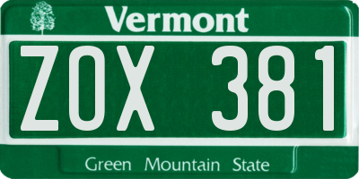 VT license plate ZOX381