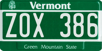 VT license plate ZOX386