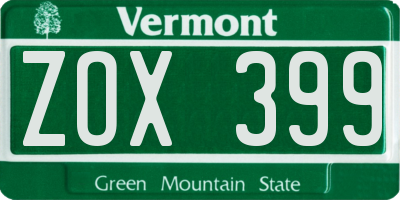 VT license plate ZOX399