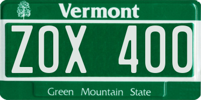 VT license plate ZOX400