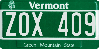VT license plate ZOX409