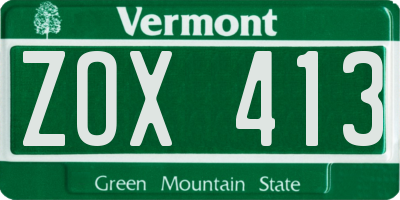 VT license plate ZOX413