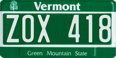 VT license plate ZOX418