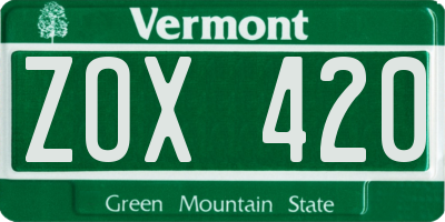 VT license plate ZOX420