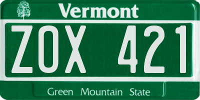 VT license plate ZOX421