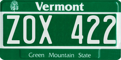 VT license plate ZOX422