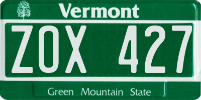 VT license plate ZOX427