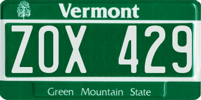 VT license plate ZOX429
