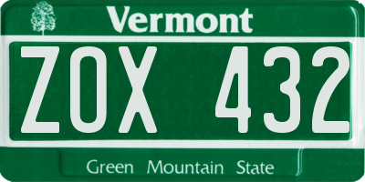 VT license plate ZOX432
