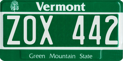 VT license plate ZOX442